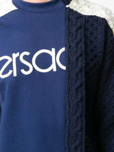 Shop Versace Jersey And Knit Sweater In Blue