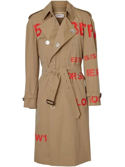 Shop Burberry Horseferry Print Cotton Gabardine Trench Coat In Neutrals