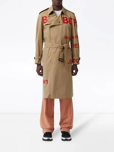 Shop Burberry Horseferry Print Cotton Gabardine Trench Coat In Neutrals