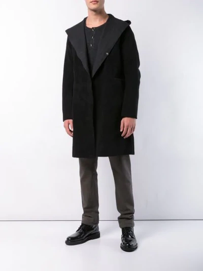 Shop Taichi Murakami Off-centre Hooded Coat In Black