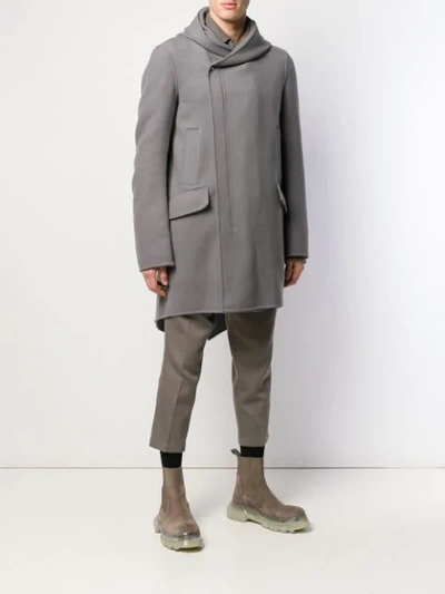 Shop Rick Owens Hooded Slab Coat In Grey