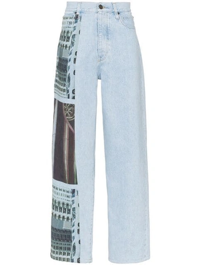 Shop Calvin Klein Jeans Est.1978 Printed Patch Wide-leg Jeans In Blue