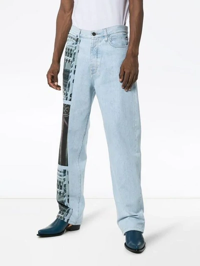 Shop Calvin Klein Jeans Est.1978 Printed Patch Wide-leg Jeans In Blue