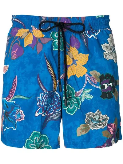Shop Etro Floral Printed Swim Shorts In Blue