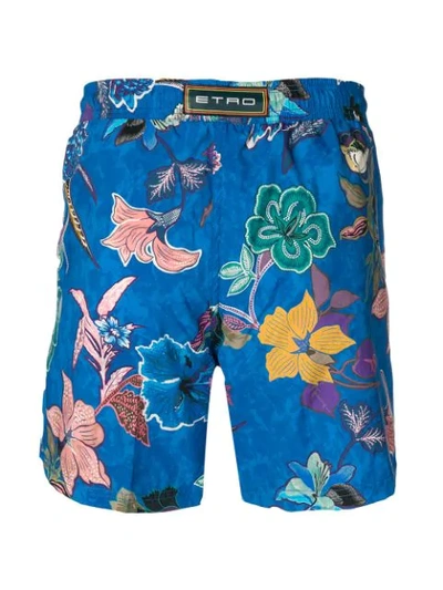Shop Etro Floral Printed Swim Shorts In Blue