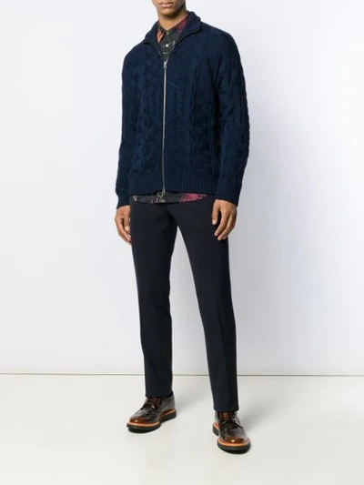 Shop Etro Cable Knit Cardigan In Blue