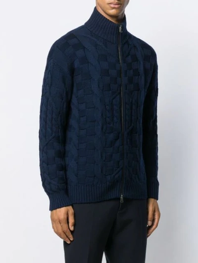 Shop Etro Cable Knit Cardigan In Blue