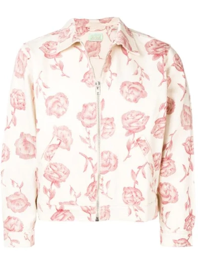 Shop Aries Rose Print Zip Jacket In Neutrals