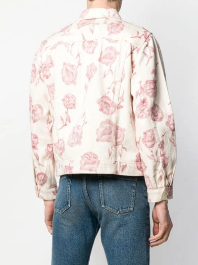 Shop Aries Rose Print Zip Jacket In Neutrals