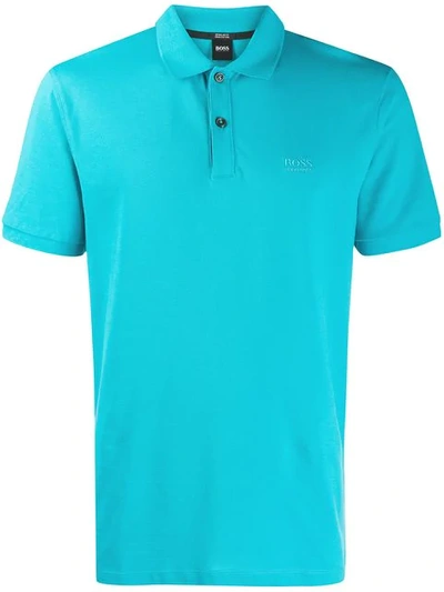 Shop Hugo Boss Boss  Logo Embroidered Polo Shirt - Blue