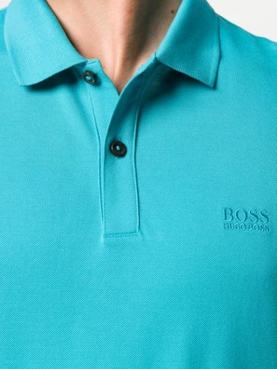 Shop Hugo Boss Boss  Logo Embroidered Polo Shirt - Blue