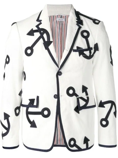Shop Thom Browne Embroidered Anchor Corduroy Sport Coat In White