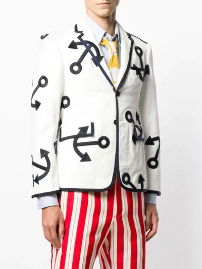 Shop Thom Browne Embroidered Anchor Corduroy Sport Coat In White