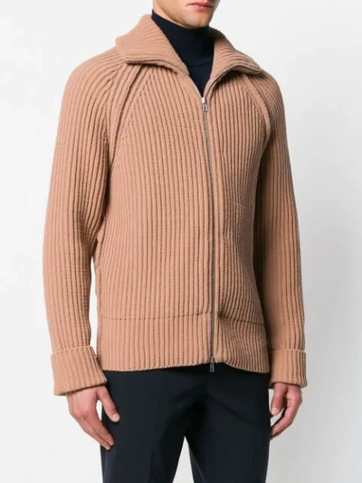 Shop Maison Margiela Zipped Longsleeved Sweater In Brown