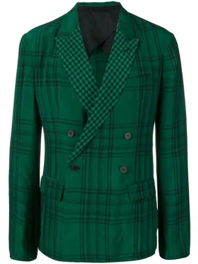 HAIDER ACKERMANN 双排扣格纹西装夹克 - 绿色
