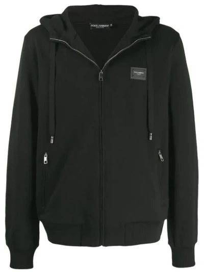 Shop Dolce & Gabbana Zipped Logo Patch Detail Hoodie In Black