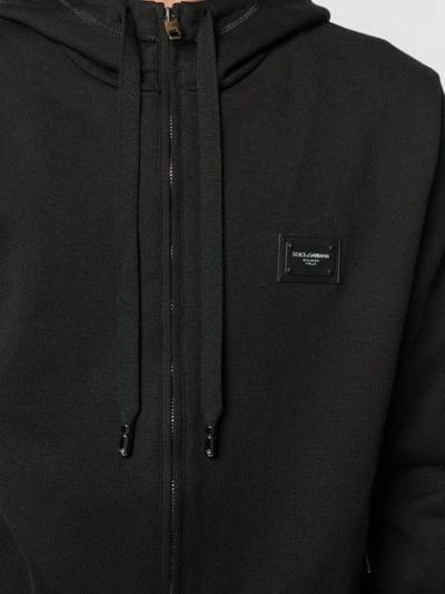 Shop Dolce & Gabbana Zipped Logo Patch Detail Hoodie In Black