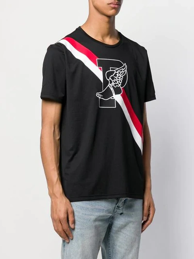 Shop Polo Ralph Lauren Diagonal Stripe Logo T-shirt In Black