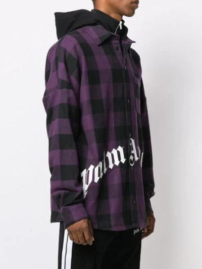 Palm Angels Logo Checked Hooded Cotton-blend Overshirt In Purple | ModeSens