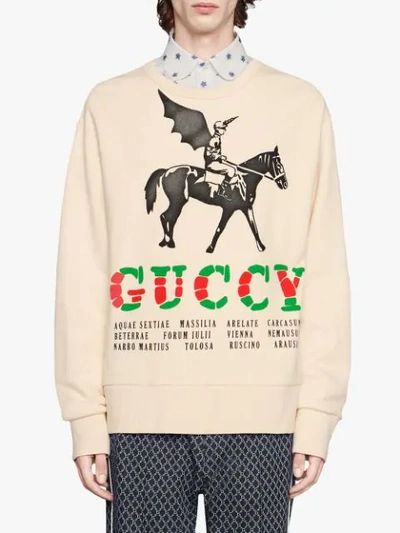 Shop Gucci Wing Jockey Crewneck Sweatshirt In White