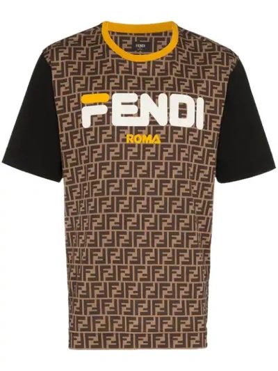 Shop Fendi Mania Logo Cotton T-shirt In Brown