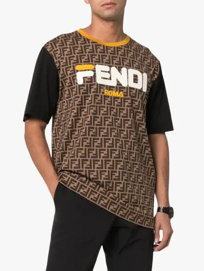 Shop Fendi Mania Logo Cotton T-shirt In Brown