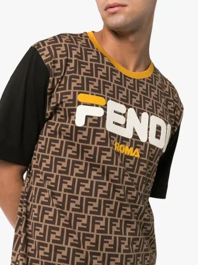 Shop Fendi Mania Logo Cotton T-shirt In Brown