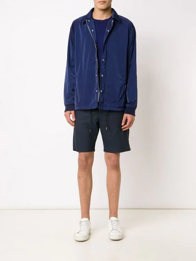 Shop 321 Coach Drawstring Buttoned Jacket In Blue