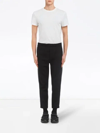 Shop Prada Technical Cotton Fleece Trousers In Black