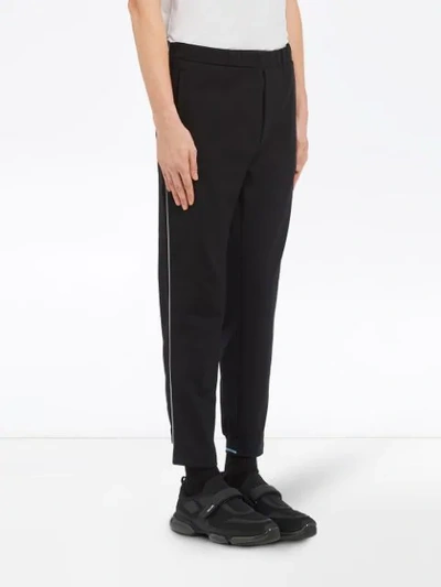Shop Prada Technical Cotton Fleece Trousers In Black