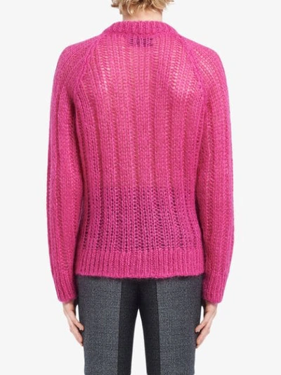Shop Prada Ribbed Knitted Cardigan In Pink