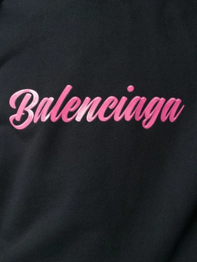Shop Balenciaga Glossy Logo Print Hoodie In 8465 Black