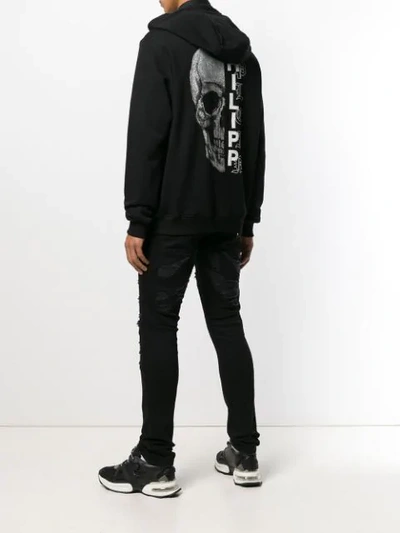 Shop Philipp Plein Skull Print Zipped Hoodie In Black