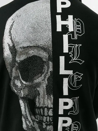 Shop Philipp Plein Skull Print Zipped Hoodie In Black