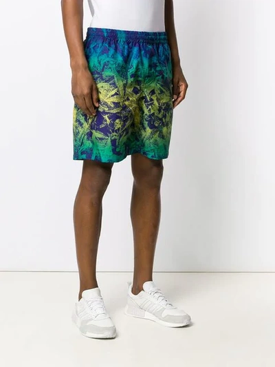 Shop Msgm Leaf Print Bermuda Shorts In Blue