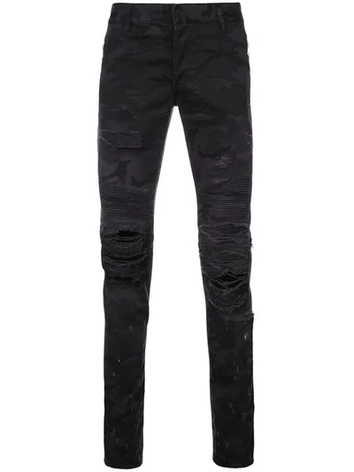 Shop Balmain Ripped Slim Fit Jeans In Black