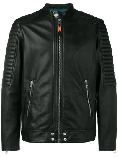 Shop Diesel Panelled Leather Biker Jacket In 900
