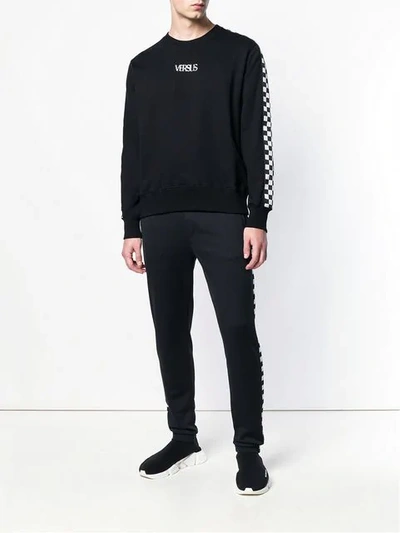 Shop Versus Check Panelled Track Pants In Black