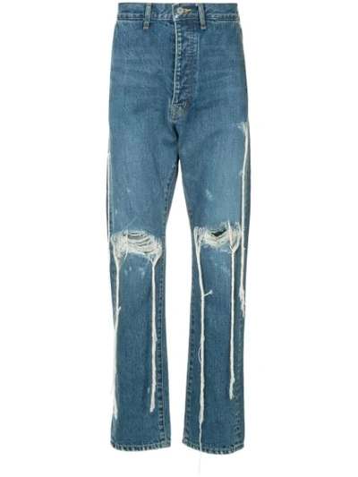 Shop Doublet Distressed Straight Leg Jeans - Blue