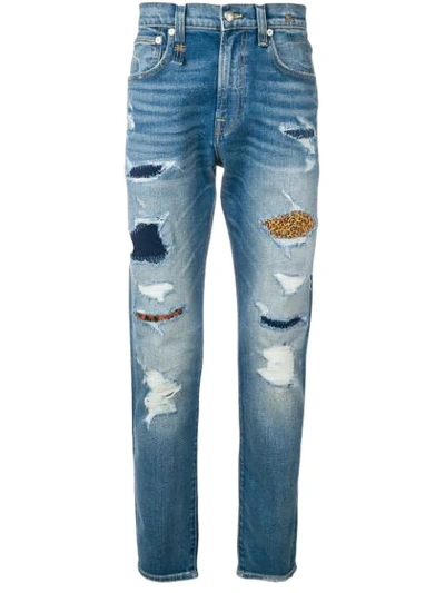 Shop R13 Leopard Detail Jeans In Blue