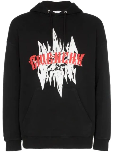 Shop Givenchy Graphic Print Hooded Cotton Jumper In Black