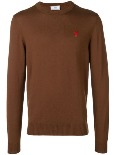 Shop Ami Alexandre Mattiussi Ami De Cœur Sweater In Brown