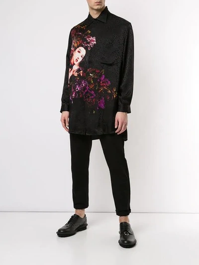 Shop Yohji Yamamoto Mixed-print Long Shirt In Black