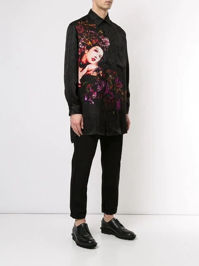 Shop Yohji Yamamoto Mixed-print Long Shirt In Black