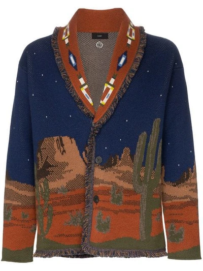 Shop Alanui Midnight Landscape Knitted Cashmere Cardigan In Blue