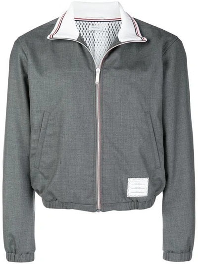 Shop Thom Browne Elastic-hem Zip-up Jacket In Grey