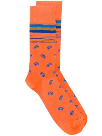 Shop Etro Paisley Print Socks - Orange
