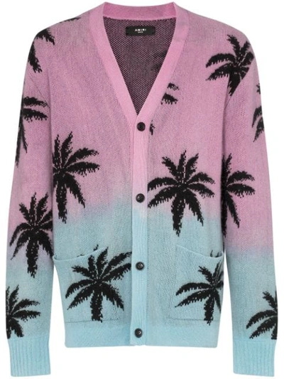 Shop Amiri Palm Print Cashmere Cardigan In Multicoloured