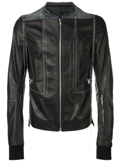 RICK OWENS CONTRAST STITCH LEATHER JACKET - 黑色