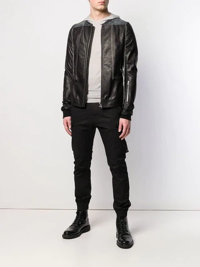 RICK OWENS CONTRAST STITCH LEATHER JACKET - 黑色